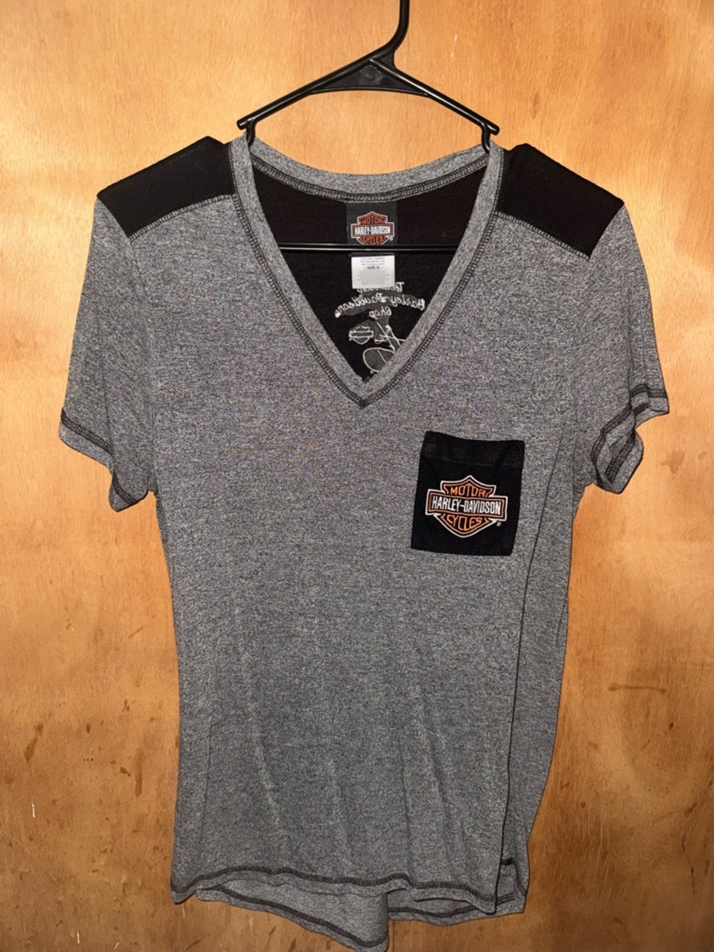 Harley-Davidson Gray and Black V-Neck Tee with Orange Logo